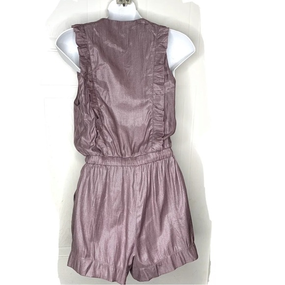 Urban Outfitters Med Sparkle Fade Purple Shimmer Sleeveless Ruffle Zip Up Romper - Picture 3 of 6